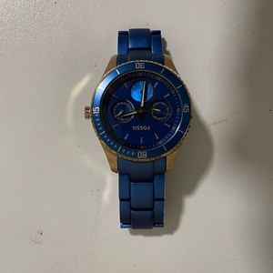 Royal blue and gold accent fossil watch